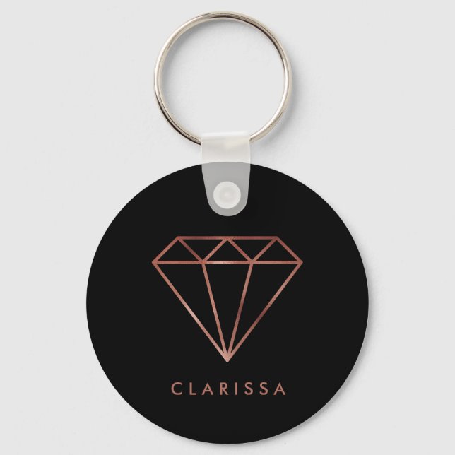 elegant modern clear rose gold diamond black keychain (Front)