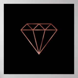 elegant modern clear rose gold diamond black poster