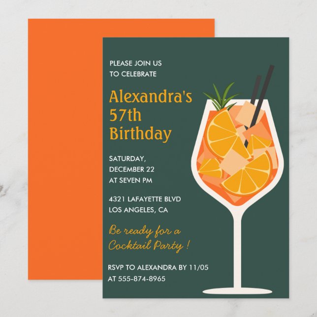 Elegant Modern Cocktail 57th birthday invitations  (Front/Back)