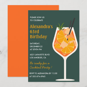 Elegant Modern Cocktail 63rd birthday invitations 