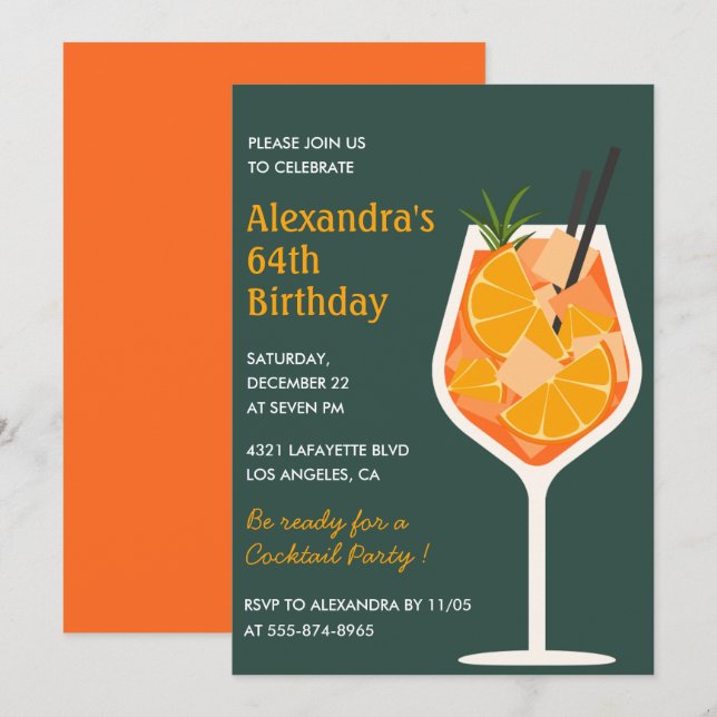 Elegant Modern Cocktail 64th birthday invitations  (Front/Back)