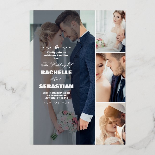 Elegant Modern Collage Wedding Invitation | Rachel Foil Invitation (Front)