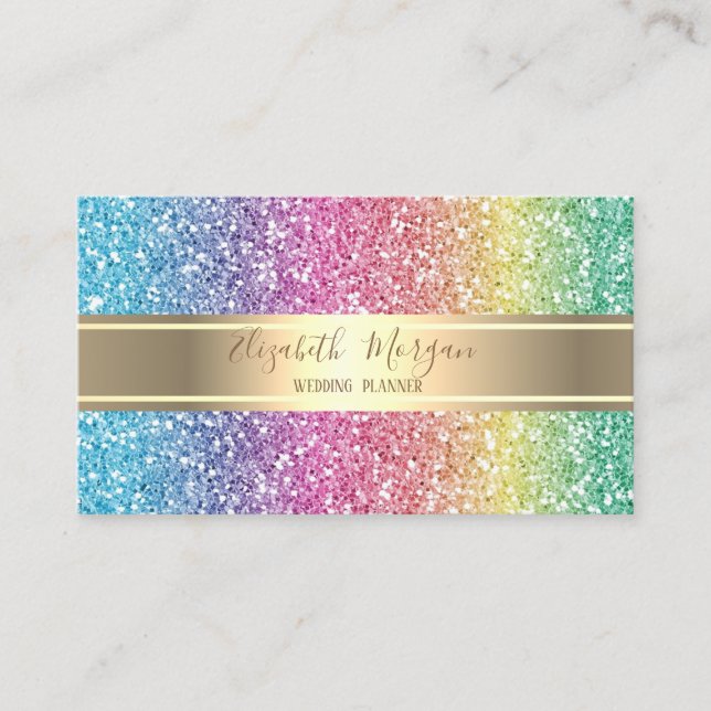 Elegant Modern Colorful Glitter ,Gold Stripe Business Card (Front)