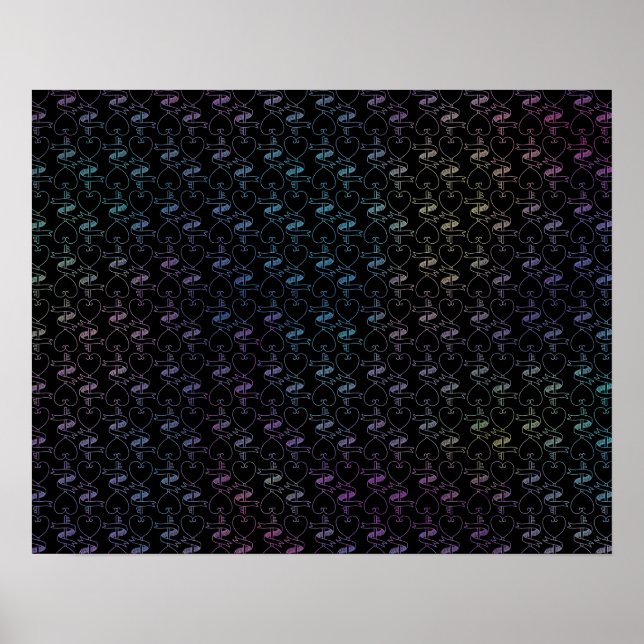 Elegant Modern Colorful Hearts and Keys Pattern | Poster (Front)