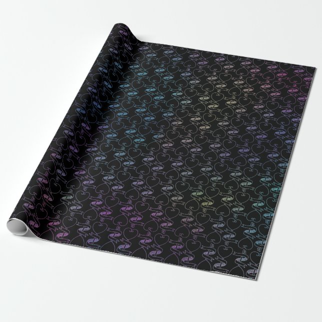 Elegant Modern Colorful Hearts and Keys Pattern | Wrapping Paper (Unrolled)