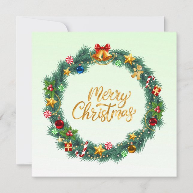 Elegant Modern Colorful Merry Christmas Wreath Holiday Card (Front)