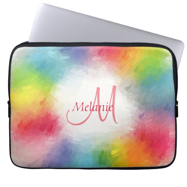Elegant Modern Colorful Monogram Template Rainbow Laptop Sleeve (Front)