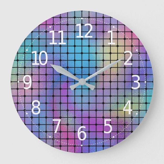 Elegant Modern Colorful Squares Tiles Pattern | Large Clock (Front)