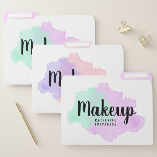 Elegant modern colorful watercolor makeup file folder