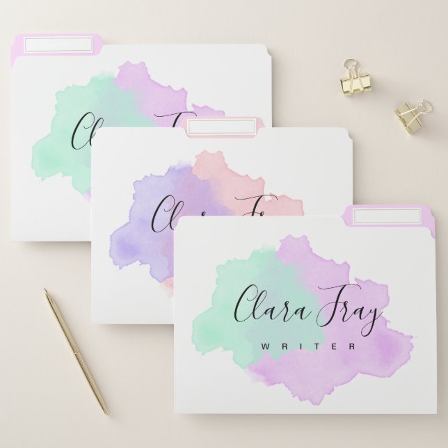 Elegant modern colorful watercolor writer file folder (Set)