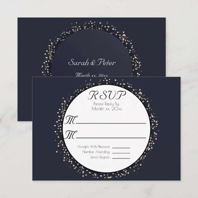 Elegant Modern Confetti Gold Wedding RSVP Card (Front/Back)