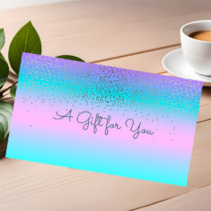 Elegant Modern Confetti Holographic Ombre Discount Card