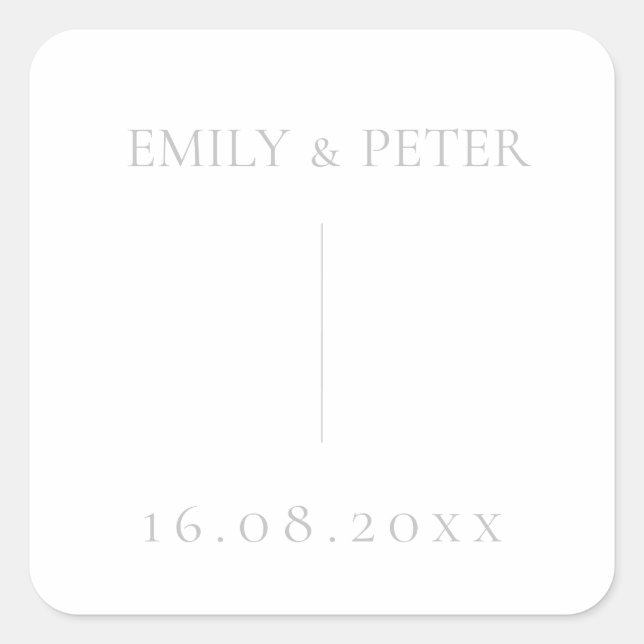 Elegant Modern Contemporary Minimalist  Wedding Square Sticker (Front)