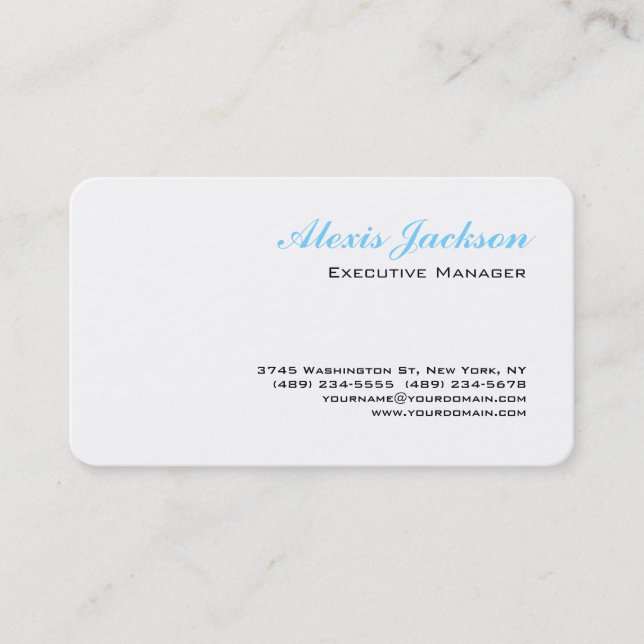 Elegant Modern Contemporary Style Black White Blue Business Card (Front)