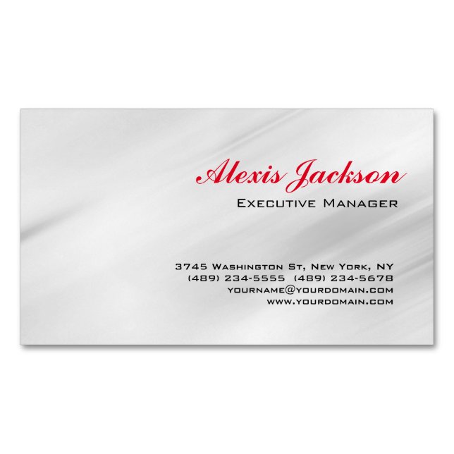 Elegant Modern Contemporary Style Grey Red Business Card Magnet (Front)