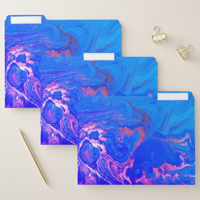 Elegant Modern Cool Blue Marble Stone Texture File Folder (Set)