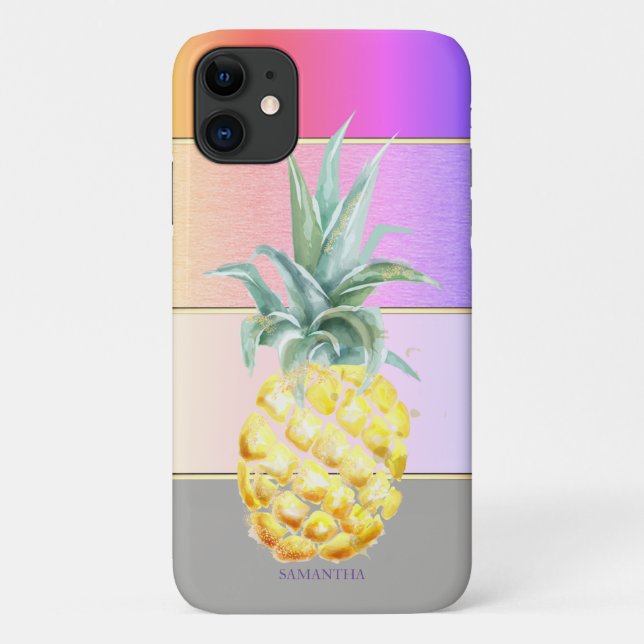 Elegant Modern Cool Striped Pineapple Case-Mate iPhone Case (Back)
