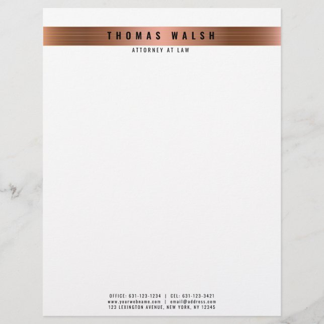 Elegant Modern Copper and Gold lines Letterhead (Front)