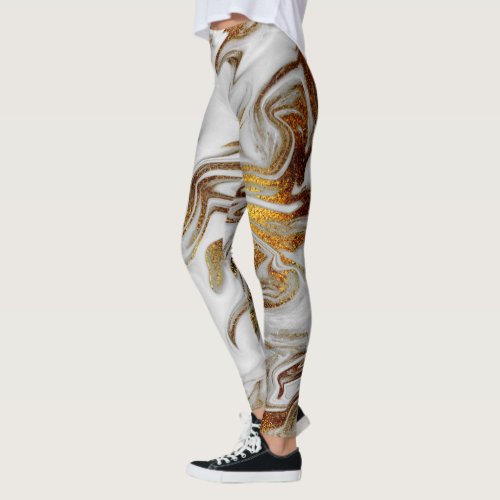 Elegant modern copper gold and white marble look leggings