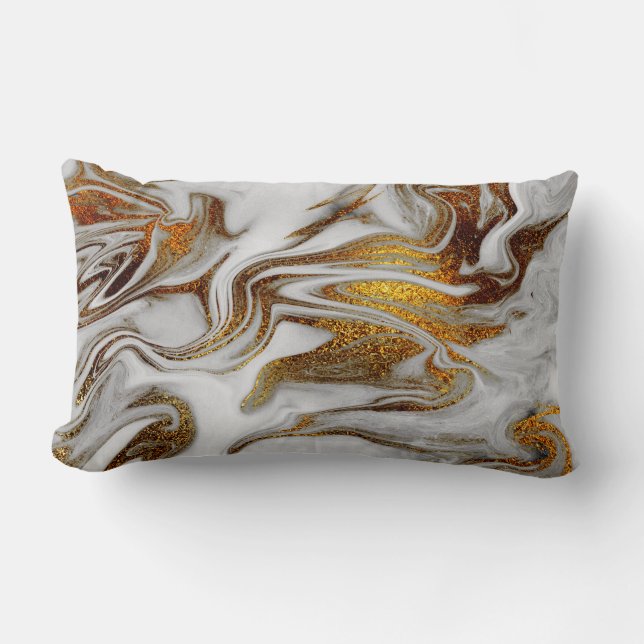 Elegant modern copper gold and white marble look lumbar pillow (Front)