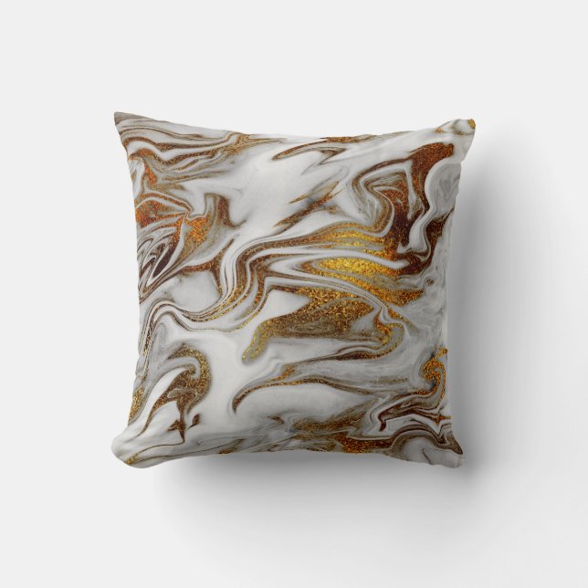 Elegant modern copper gold and white marble look throw pillow (Front)