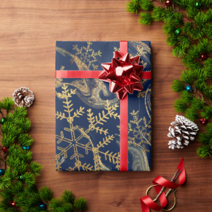 Elegant modern copper gold blue marble snowflakes wrapping paper