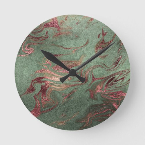 Elegant modern copper gold green marble look round clock