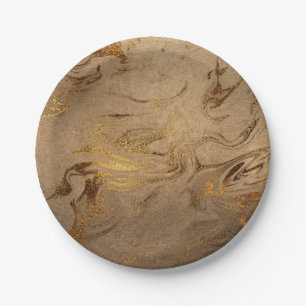 Elegant modern copper gold marble look paper plates