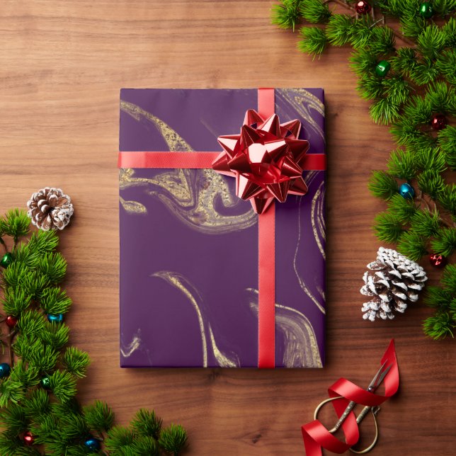 Elegant modern copper gold purple marble look wrapping paper (Holiday Gift)
