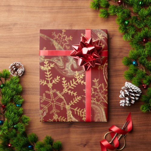 Elegant modern copper gold red marble snowflakes wrapping paper
