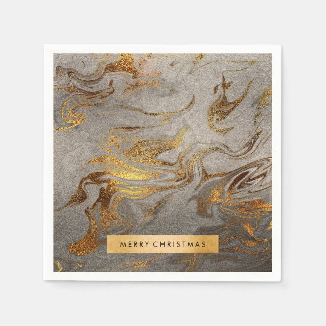 Elegant modern copper gold & silver marble look napkins (Front)