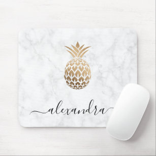 Elegant modern copper gold white marble pineapple mouse pad