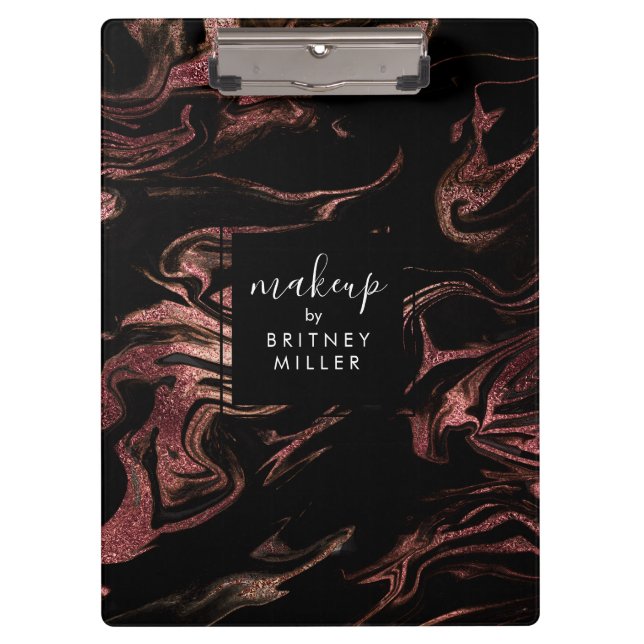 Elegant modern copper rose gold black marble clipboard (Front)