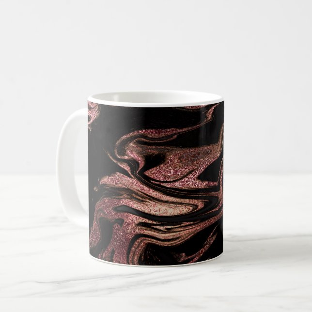 Elegant modern copper rose gold & black marble coffee mug (Front Left)