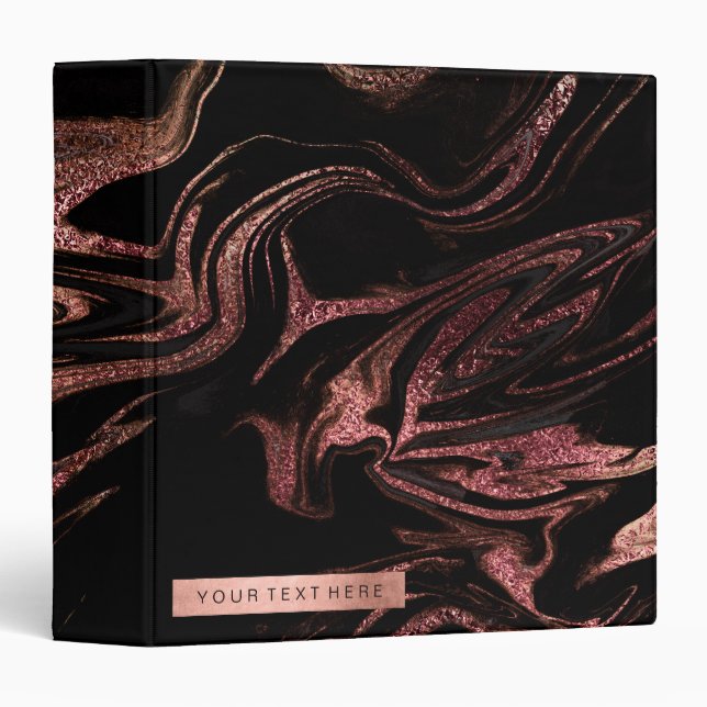 Elegant modern copper rose gold black marble look 3 ring binder (Front/Spine)