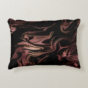 Elegant modern copper rose gold black marble look accent pillow