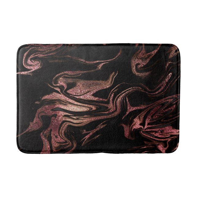 Elegant modern copper rose gold black marble look bath mat (Front)