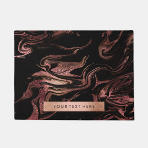 Elegant modern copper rose gold black marble look doormat