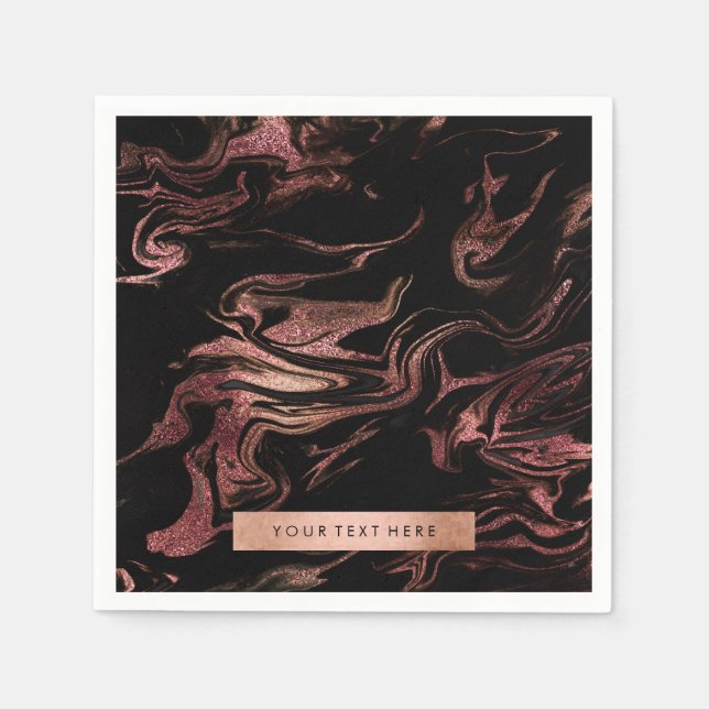 Elegant modern copper rose gold black marble look napkins (Front)