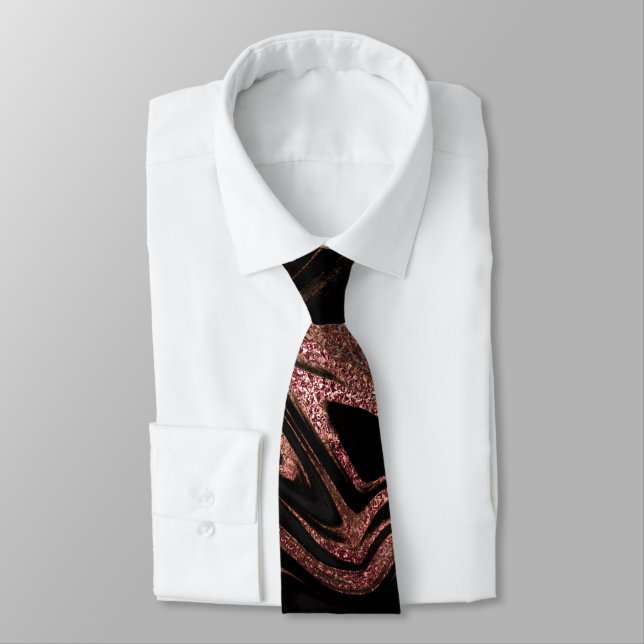 Elegant modern copper rose gold black marble look neck tie (Tied)