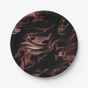 Elegant modern copper rose gold black marble look paper plates