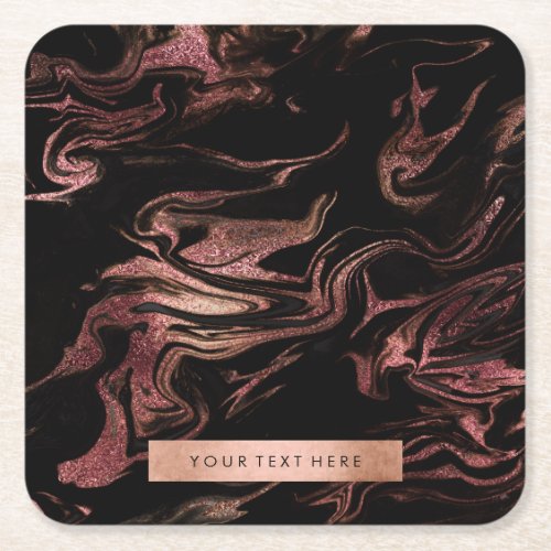 Elegant modern copper rose gold black marble look square paper coaster