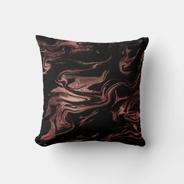 Elegant modern copper rose gold black marble look throw pillow (Front)