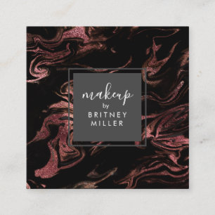 Elegant modern copper rose gold black marble square business card