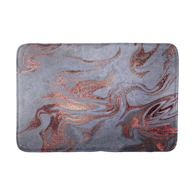 Elegant modern copper rose gold blue marble look bath mat (Front)