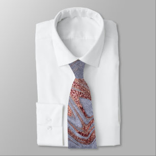 Elegant modern copper rose gold blue marble look neck tie