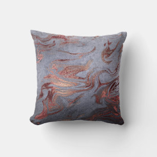 Elegant modern copper rose gold blue marble look throw pillow