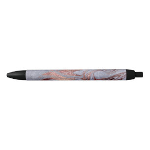 Elegant modern copper rose gold blue marble pen