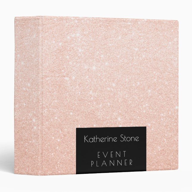 Elegant modern copper rose gold glitter 3 ring binder (Front/Spine)
