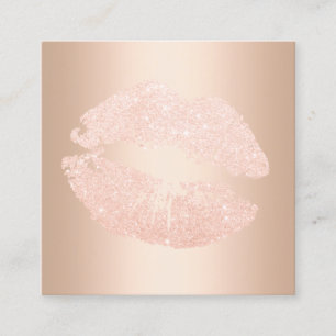 Elegant modern copper rose gold glitter lips square business card